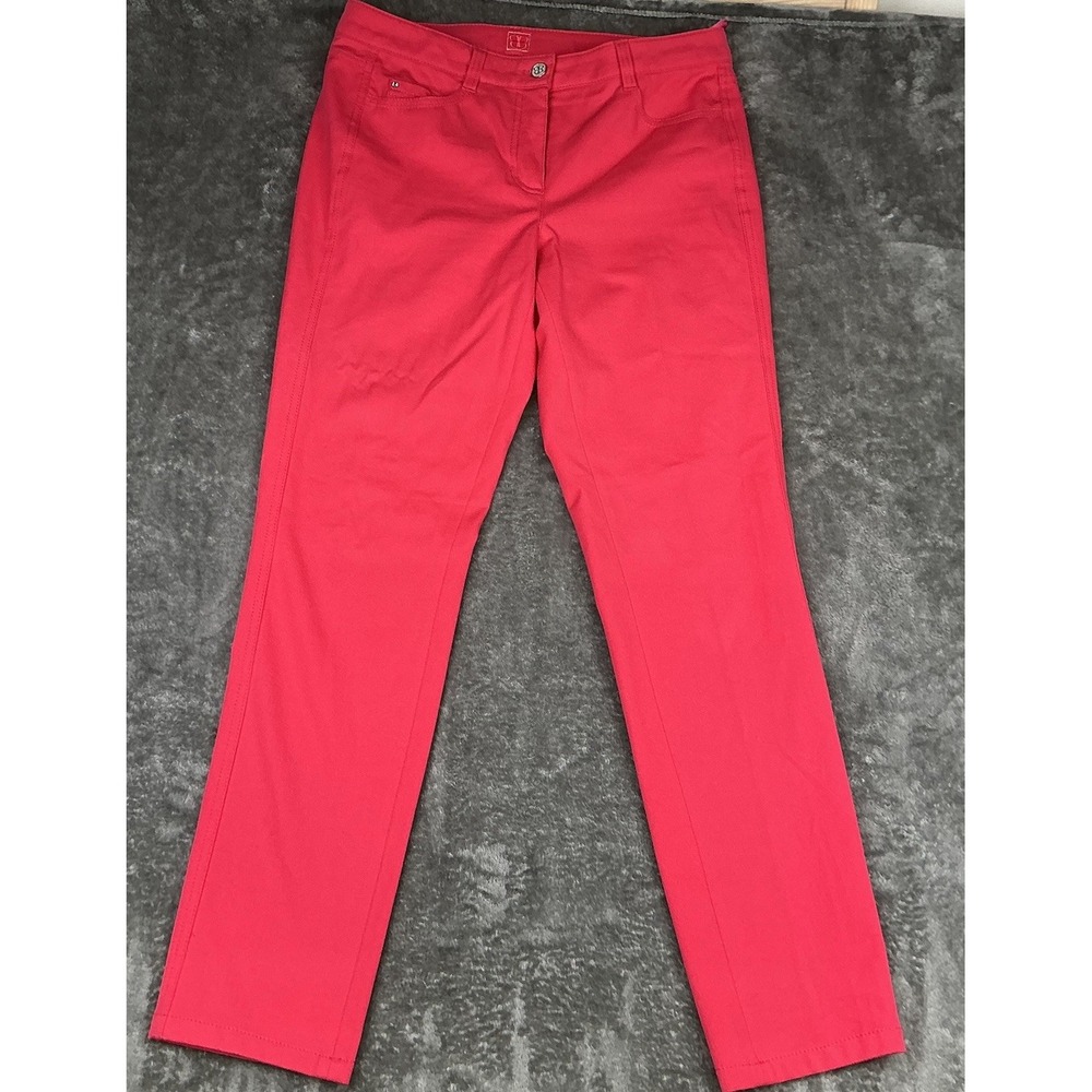 BASLER Women's Red Denim Straight Leg Jeans Pants Stretch Size 34"W x 31" L